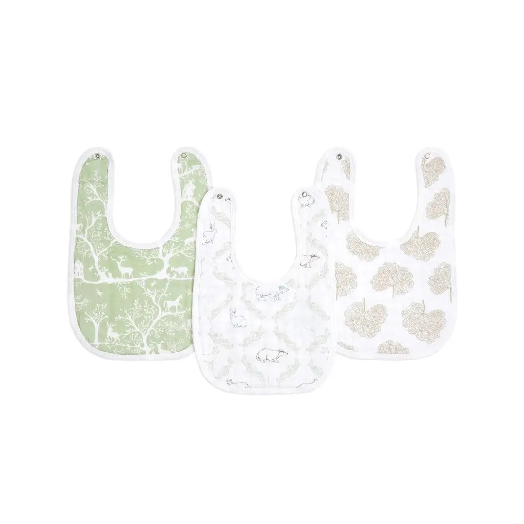 aden   anais Essentials Cotton Muslin Baby Snap Bibs - 3 Pack - Harmony