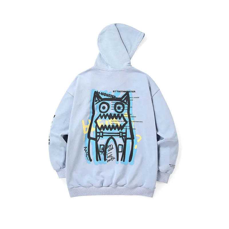 Bigdon doodle print drawstring hoodie with shoulder sleeves