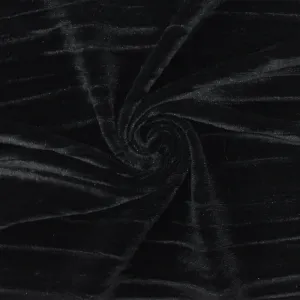 Black Pleated Stretch Poly Spandex Velvet Knit Fabric