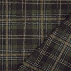 Brown-Green-Multi Poly-Wool Plaid Woven Shirting Fabric