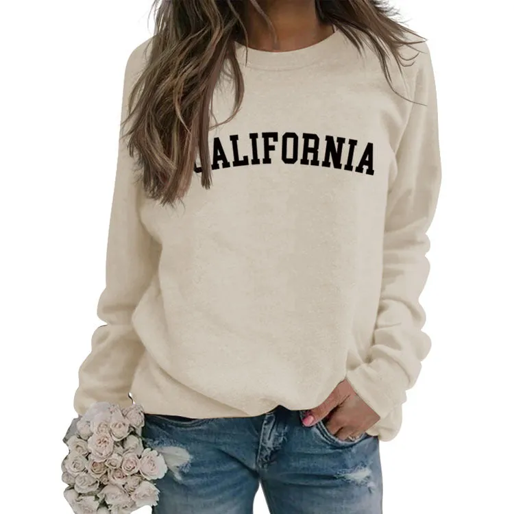 CALIFORNIA Letter Autumn and Winter Wide Size Long Sleeve Round Neck Casual Dress Girl