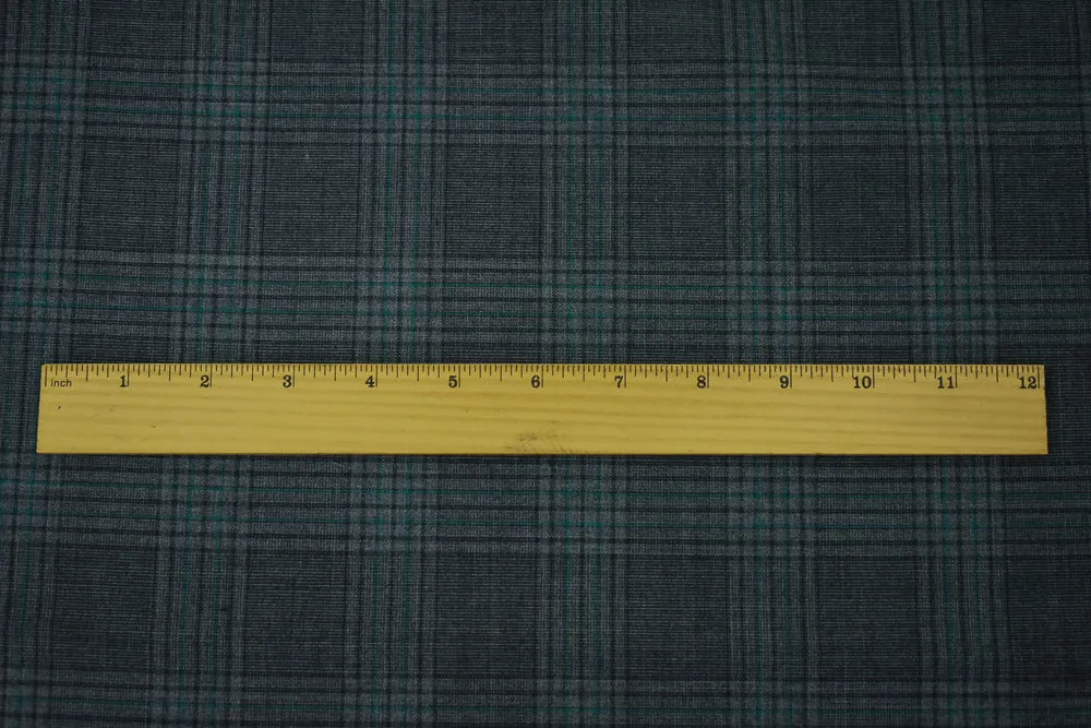 Gray-Black-Green Polyester Wool Blend Plaid Woven Shirting Fabric