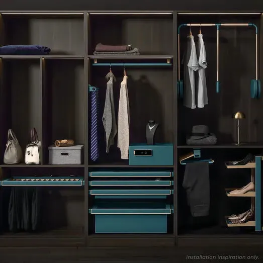 Higold B Series Pull Out Wardrobe Basket Deep Fits 600mm Cabinet Teal with Satin Champagne