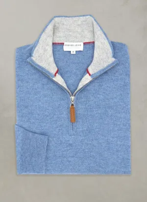 Men's Madison Quarter Zip Cashmere Sweater in Sky Blue