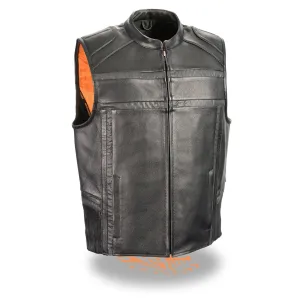 Milwaukee Leather-MLM3560-Men's Black Reflective Band & Piping Zipper Front Vest