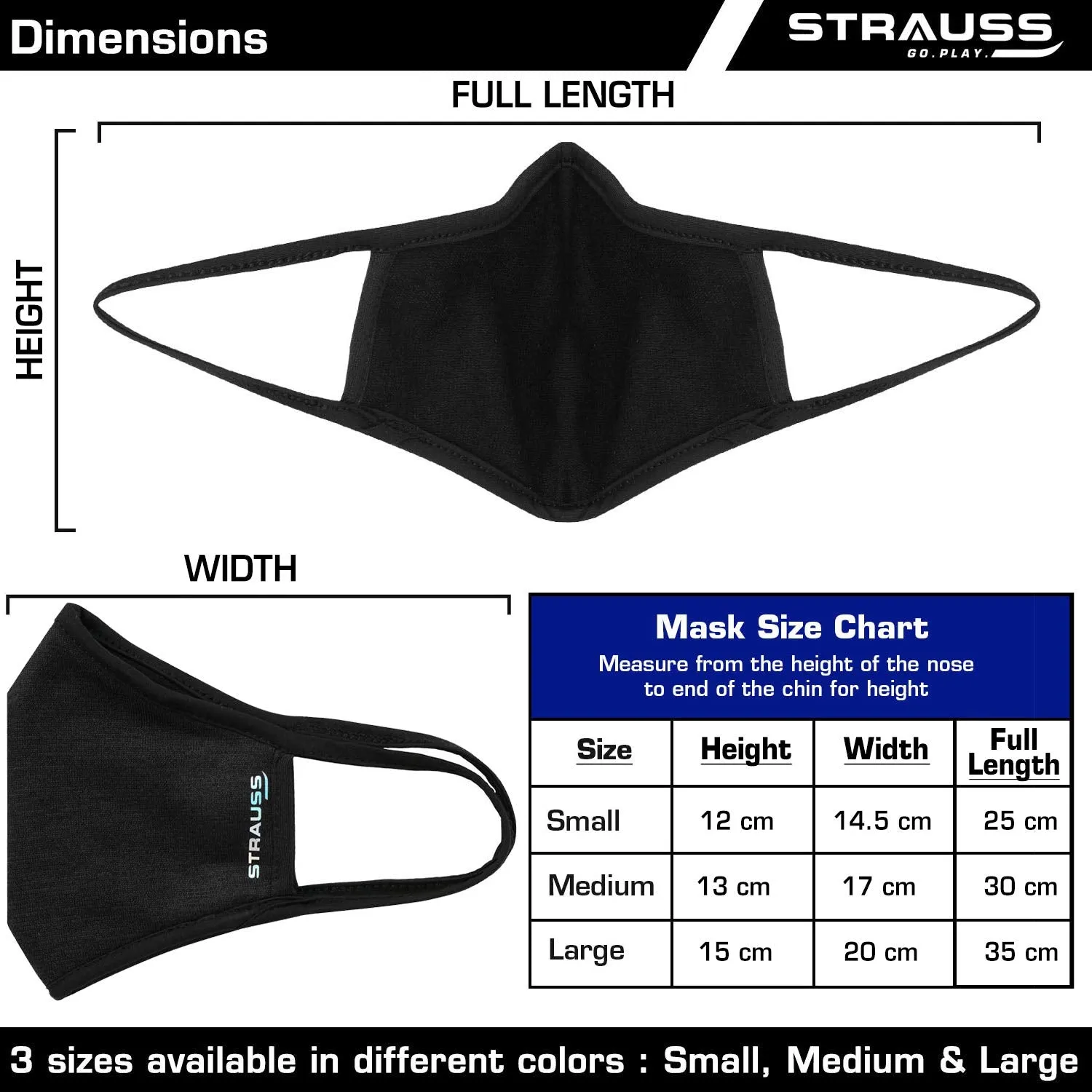 STRAUSS Unisex Anti-Bacterial Protection Mask, Non Vent, Large, (Black)