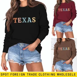 TEXAS Letter Printing Fashionable Autumn Winter Round Neck Long Sleeve Loose Oversize Sweater