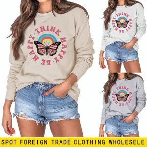 THINK HAPPY BE HAPPY BUTTERFLY MONOGRAM PRINT LONG-SLEEVED SWEATSHIRT