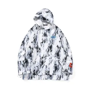 Vintage ink print hooded elastic cord with closed sleeves pure cotton hoodie